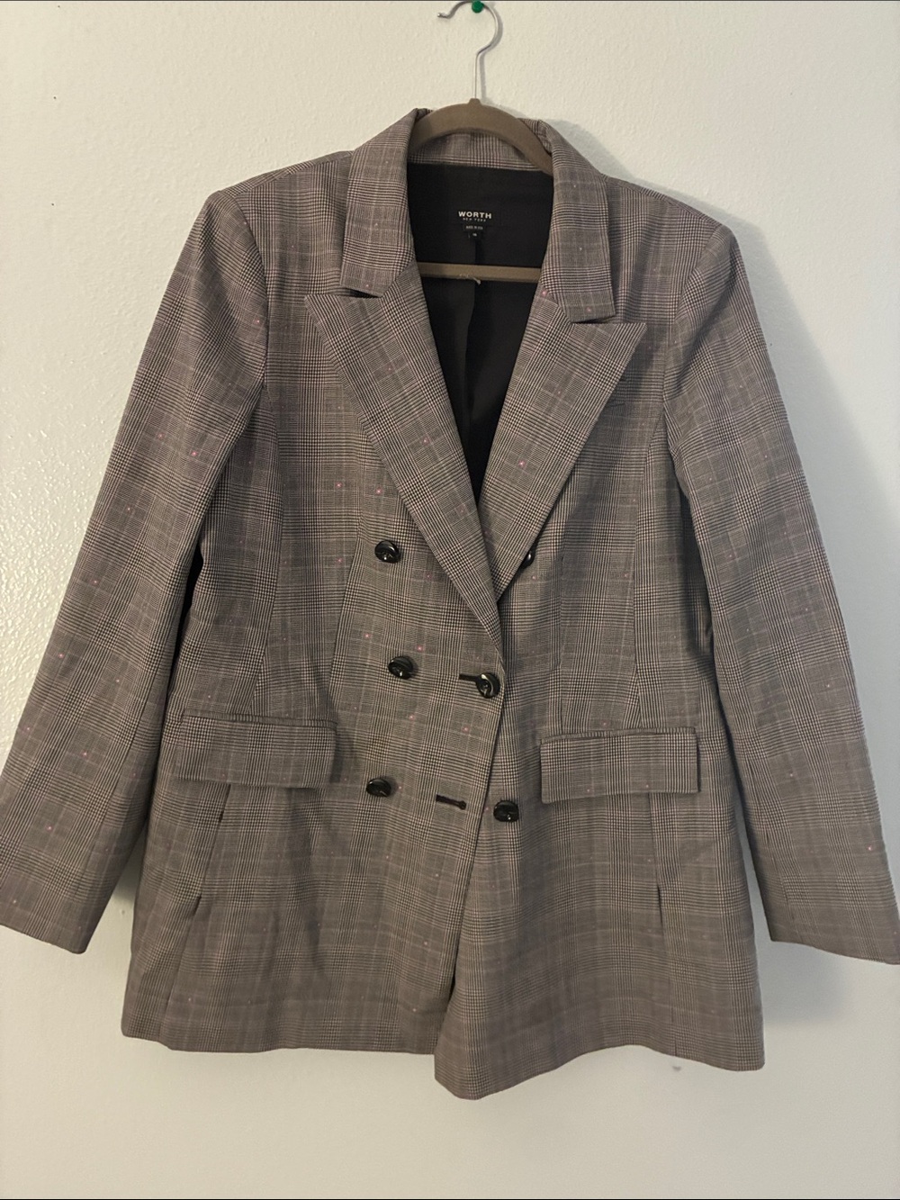 Worth Gray Plaid Double-Breasted Blazer